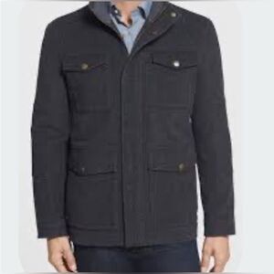 H&M funnel neck Charcoal wool blend Normcore cabincore tweed peacoat coat jacket